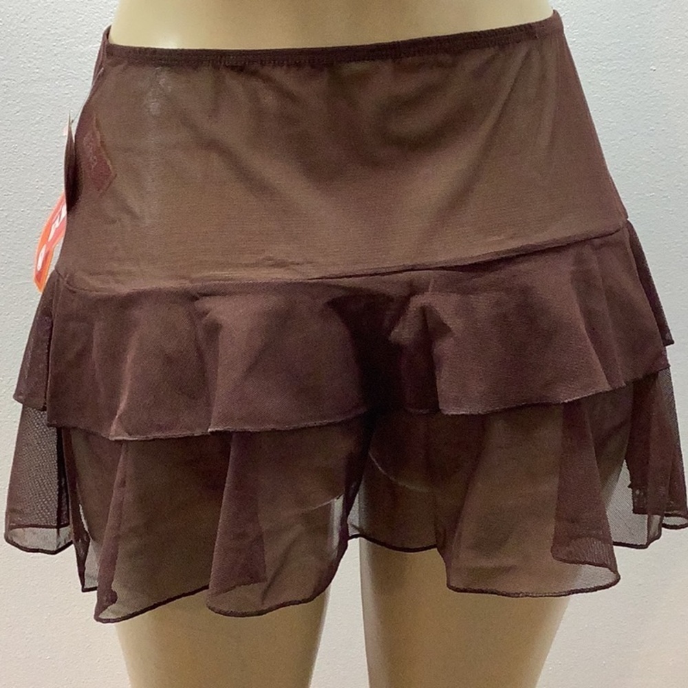 Zuliana Brown Mesh Ruffled Skirt. Great for Swimsuit Cover Up. Made in USA. New - Picture 4 of 4
